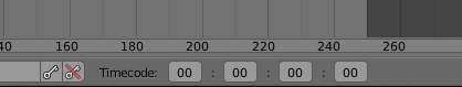 A screenshot of the timeline header in Blender 3D. The text 'Timecode:' is next to four text boxes separated by colons. Each text box has '00' in it.